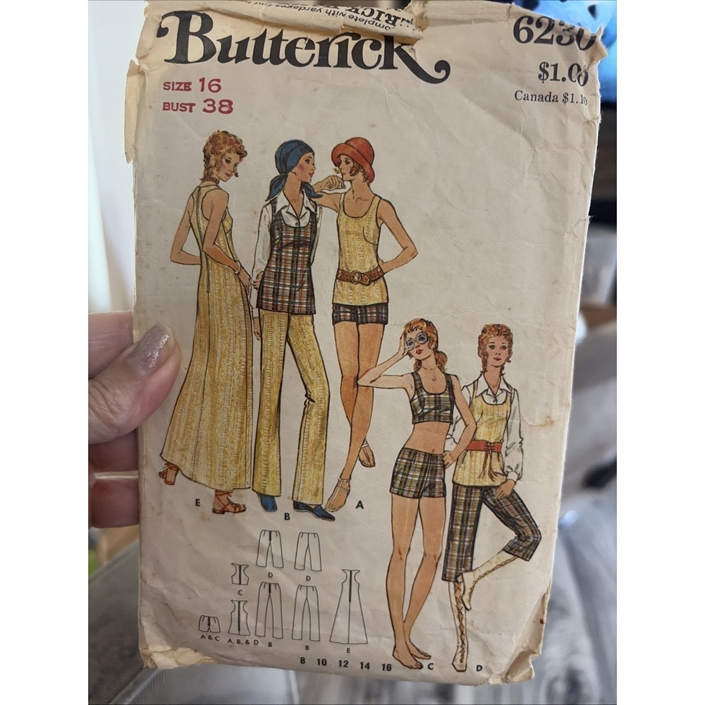 Vtg 70s Butterick 6230 Sewing Pattern Misses Dress Top Pants Shorts Sz 16 Cut